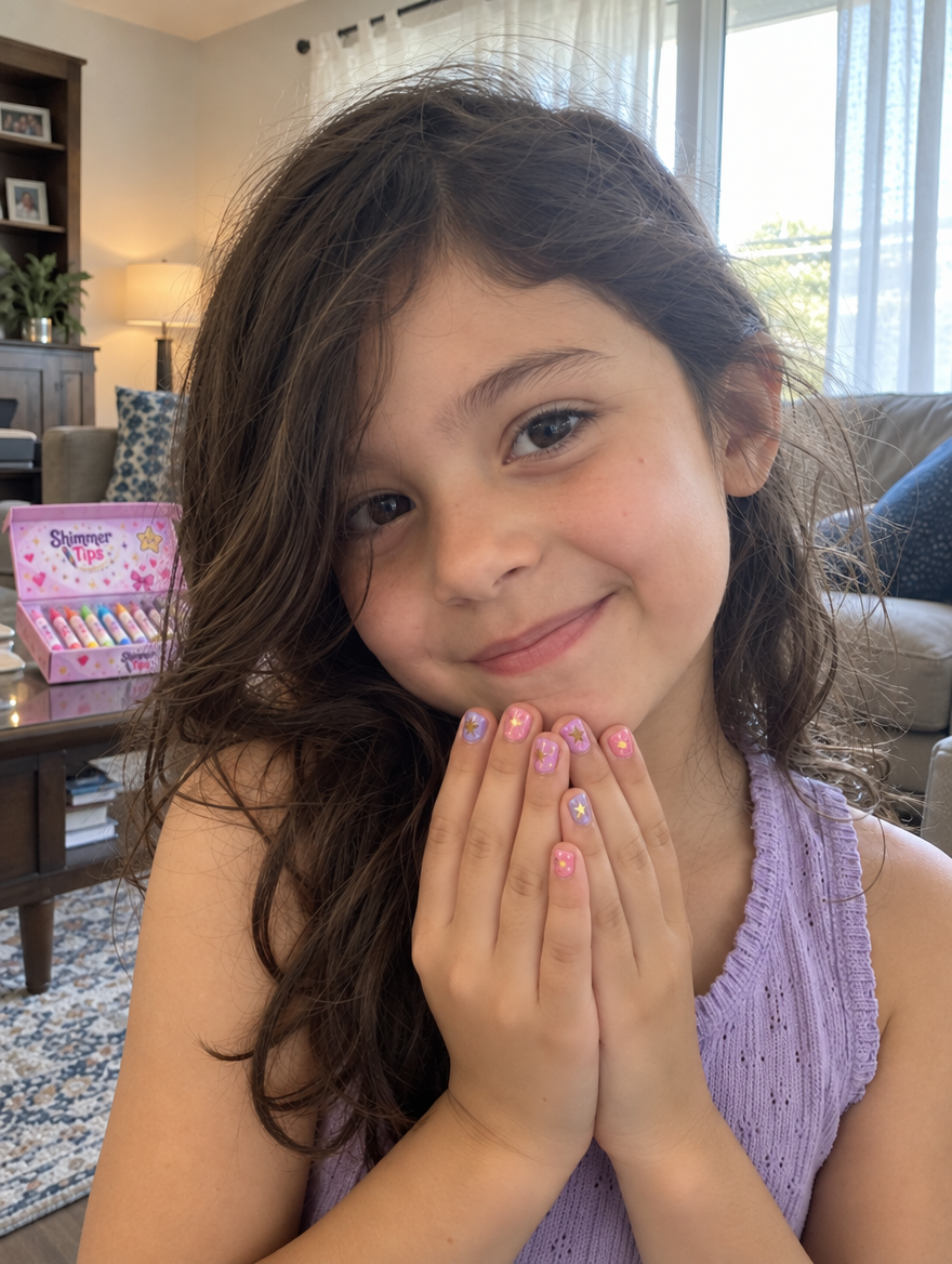 Girl showing her painted nails